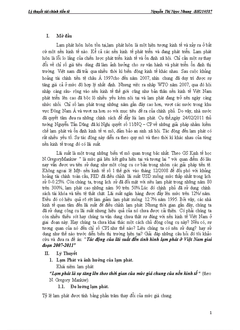 Tác động của lãi suất đến tình hình lạm phát ở Việt Nam giai đoạn 2007 201