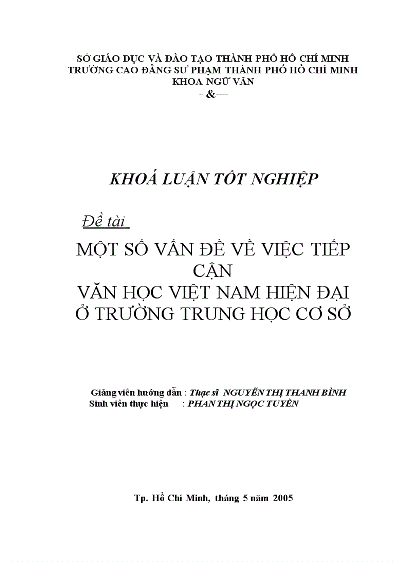 Một số vấn đề về việc tiếp cận văn học việt nam hiện đại ở trường trung học cơ sở