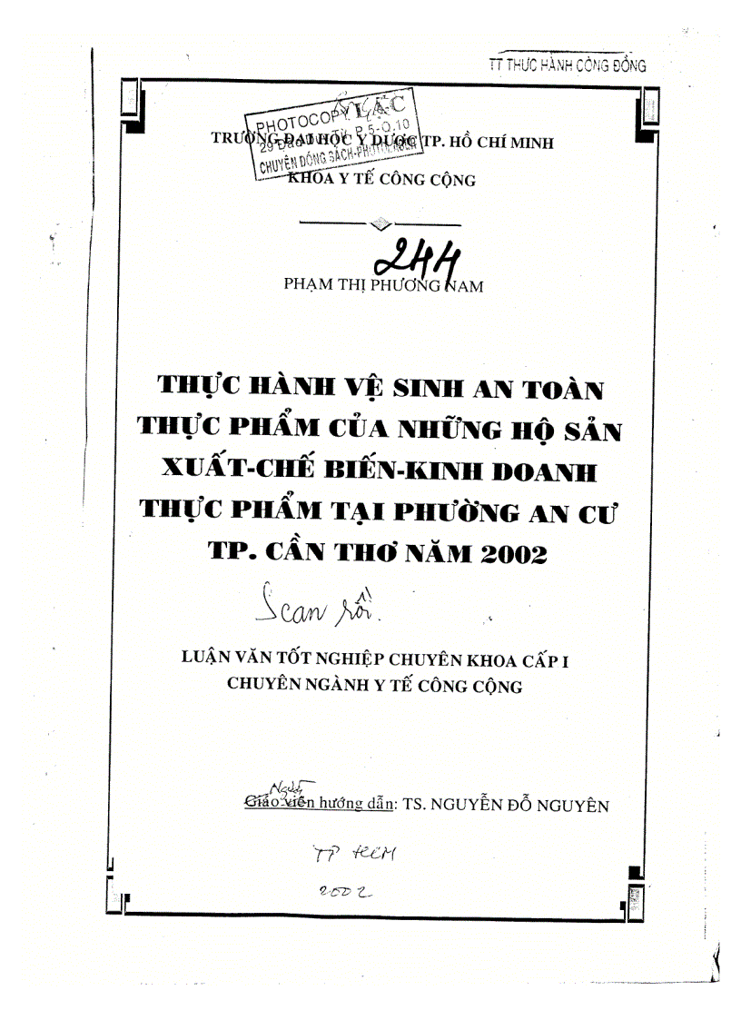 Thực hành vệ sinh an toàn thực phẩm của hộ sản xuất chế biến kinh doanh thực phẩm tại p an cư tp Cần Thơ