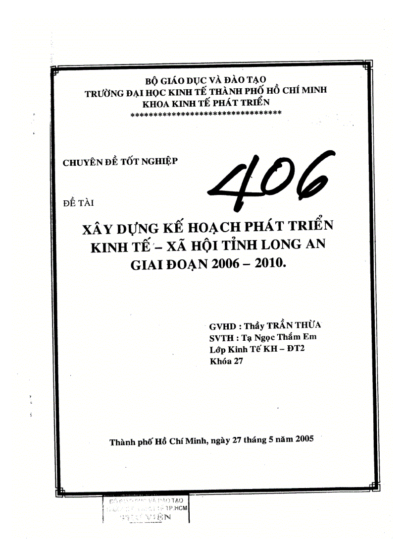 Xây dựng kế hoạch phát triển kinh tế xã hội tỉnh Long Anh giai đoạn 2006 2010
