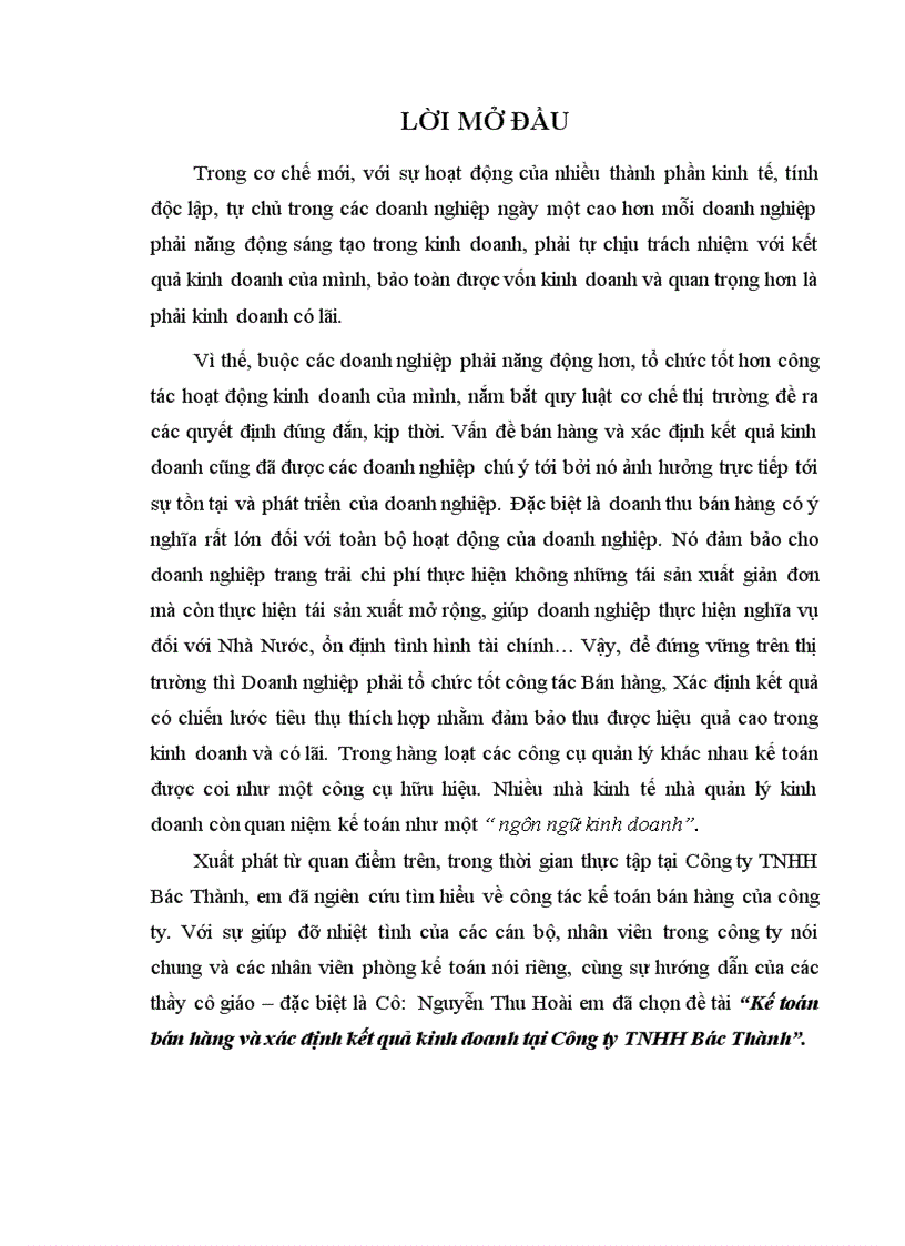 Kế toán bán hàng và xác định kết quả kinh doanh tại Công ty TNHH Bác Thành