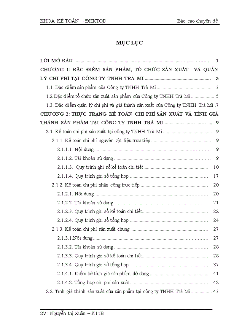Hoàn thiện kế toán chi phí sản xuất và tính giá thành sản phẩm tại công ty tnhh trà mi