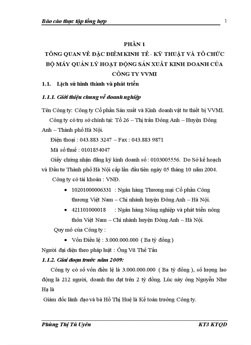 ĐẶc điểm kinh tế kỹ thuật và tổ chức bộ máy quản lý hoạt động sản xuất kinh doanh của công ty vvmi