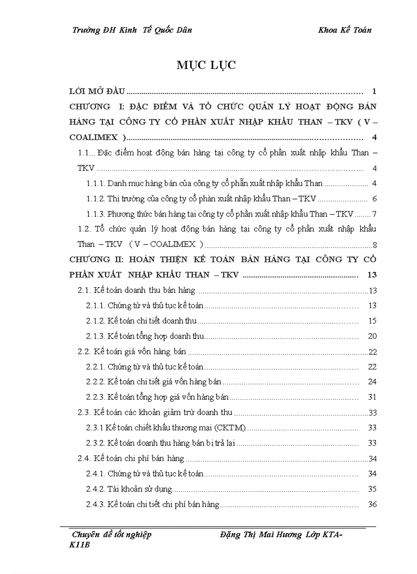 Hoàn thiện Kế toán bán hàng tại Công ty Cổ phần Xuất nhập khẩu Than TKV V Coalimex 1