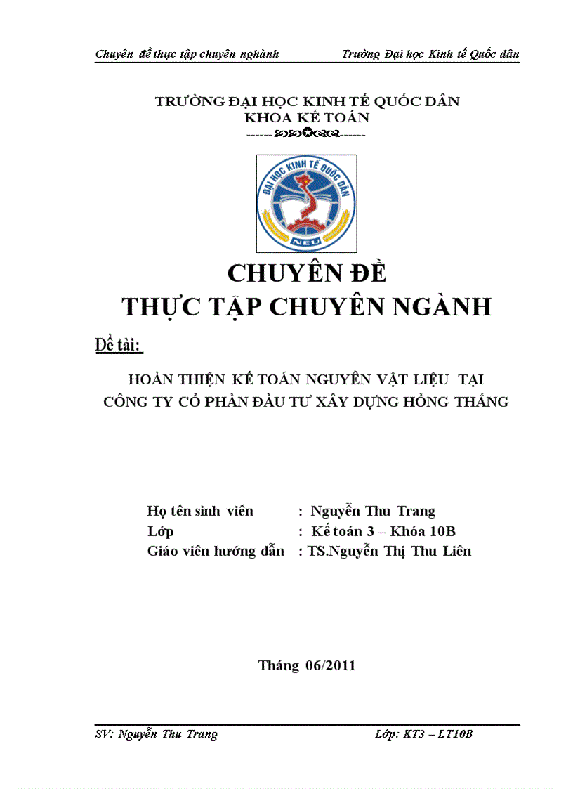 Hoàn thiện kế toán nguyên vật liệu tại công ty cổ phần đầu tư xây dựng hồng thắng