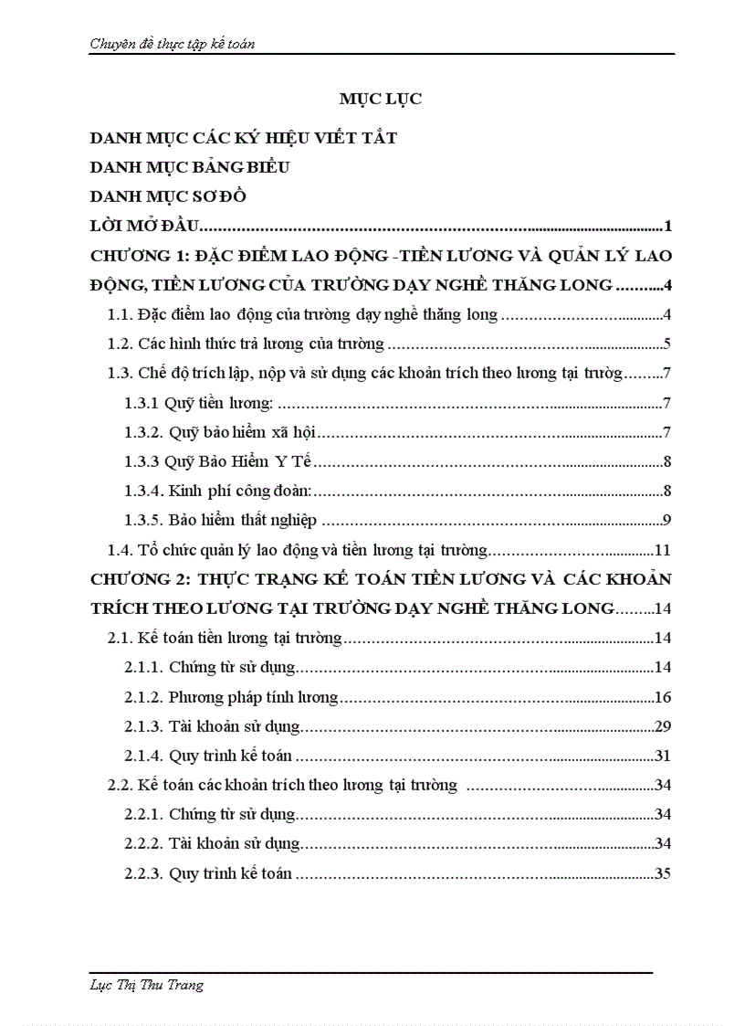 Hoàn thiện kế toán tiền luơng và các khoản trích theo lương tạiTrường dạy nghề thăng long