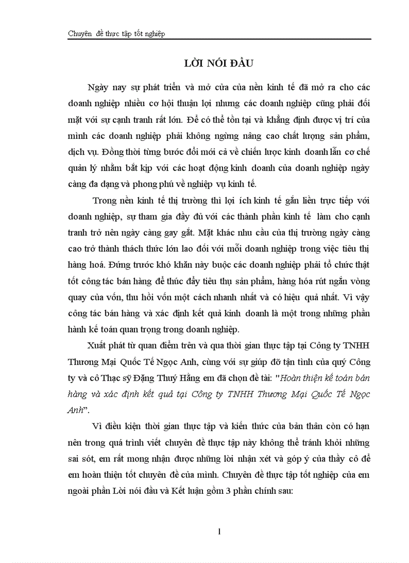 Hoàn thiện kế toán bán hàng và xác định kết quả tại Công ty TNHH Thương Mại Quốc Tế Ngọc Anh