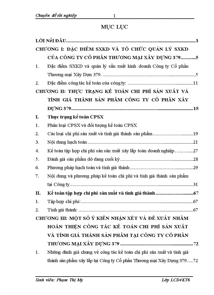 Kế toán chi phí sản xuất và tính giá thành sản phẩm tại Công ty Cổ phần Thương mại Xây Dựng 379