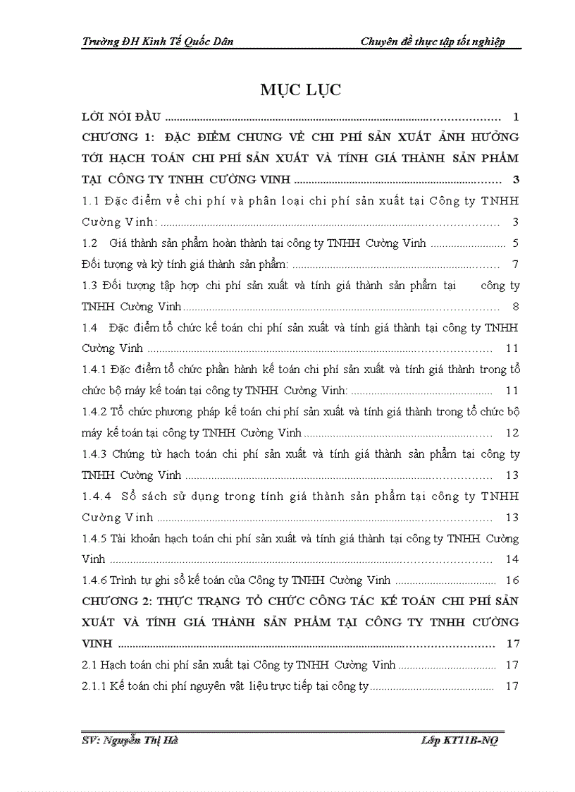 Hoàn thiện kế toán chi phí sản xuất và tính giá thành sản phẩm tại Công ty TNHH Cường Vinh