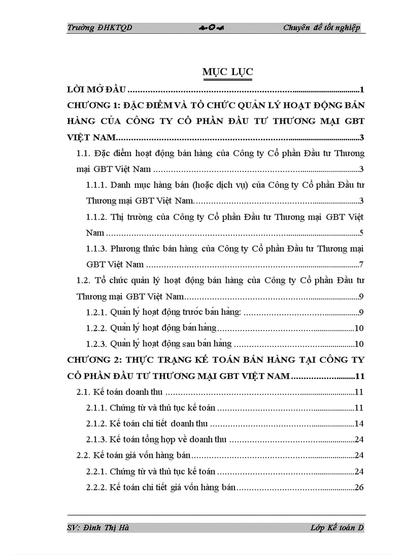 Hoàn thiện kế toán bán hàng tại Công ty Cổ phần Đầu tư Thương mại GBT Việt Nam 1