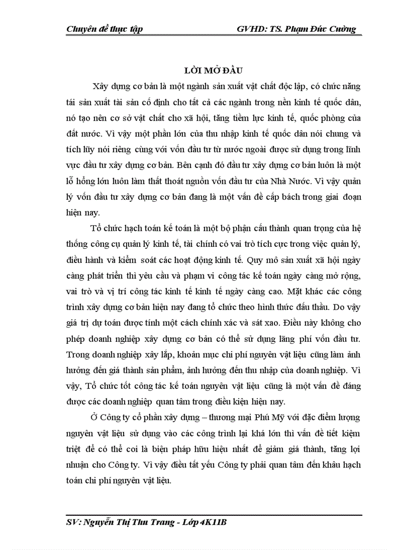 Hoàn thiện kế toán nguyên vật liệu tại Công ty cổ phần xây dựng thương mại Phú Mỹ