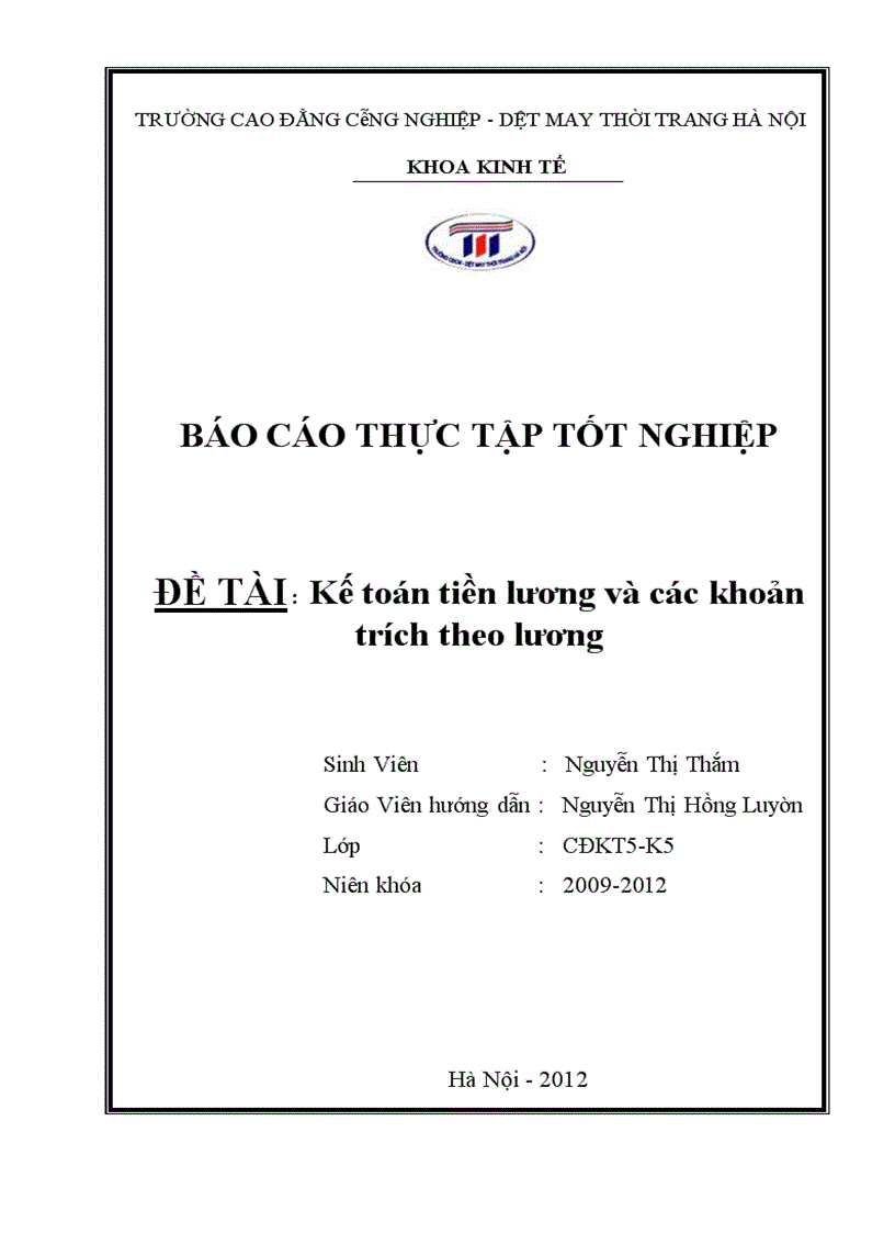 Hoàn thiện công tác kế toán tiền lương và các khoản trích theo lương tại Công ty TNHH