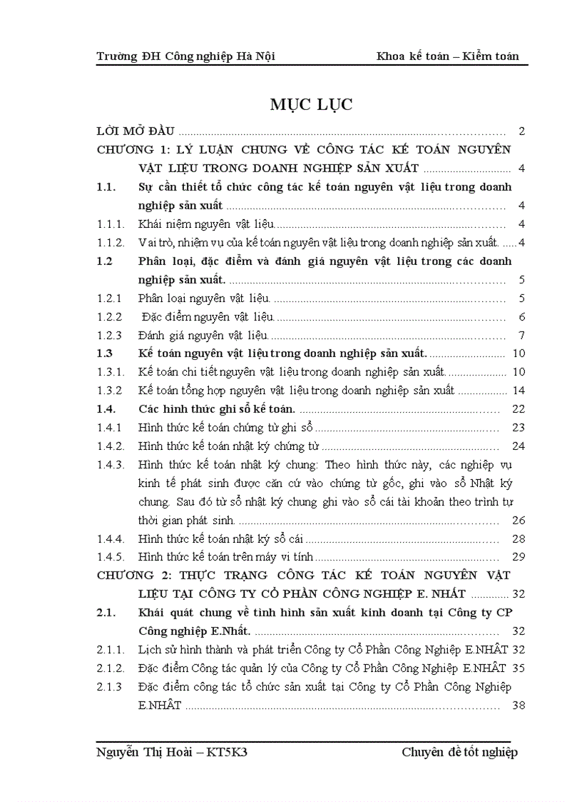 Một số kiến nghị nhằm hoàn thiện công tác kế toán nguyên vật liệu tại Công ty Cổ Phần Công nghiệp E NHẤT