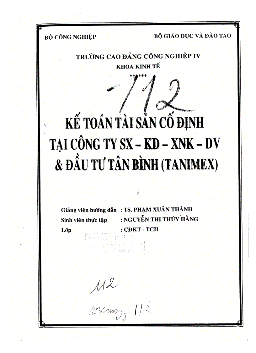 Kế toán tài sản cố định tại công ty sx dv Tân Bình