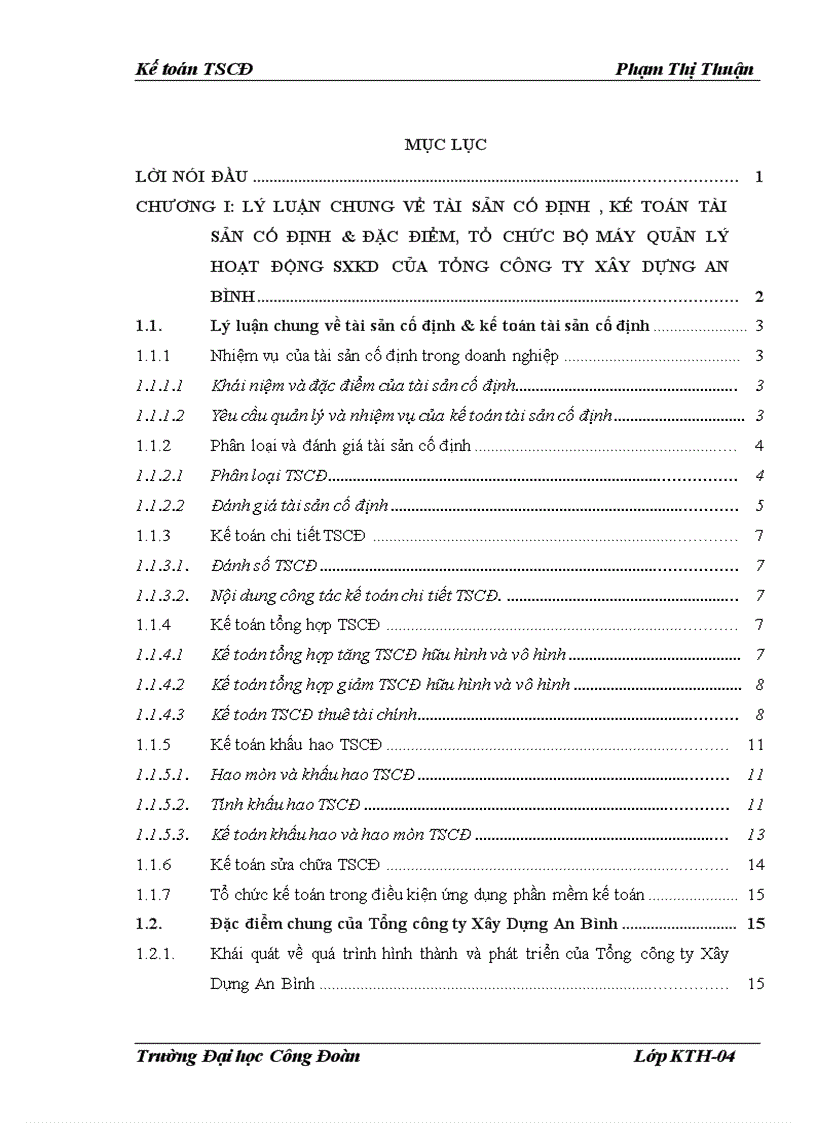 Hoàn thiện công tác kế toán TSCĐ tại Tổng Công Ty Xây Dựng An Bình
