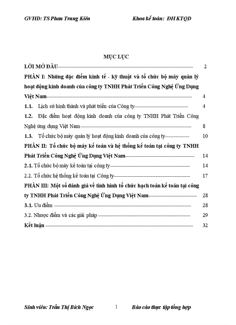 Một số đánh giá về tình hình tổ chức hạch toán kế toán tại công ty TNHH Phát Triển Công Nghệ Ứng Dụng Việt Nam