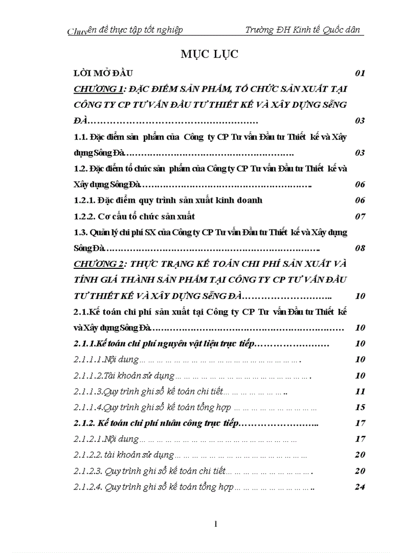 Hoàn thiện kế toán chi phí sản xuất và tính giá thành sản phẩm tại Công ty CP Tư vấn Đầu tư Thiết kế và Xây dựng Sông Đà 1
