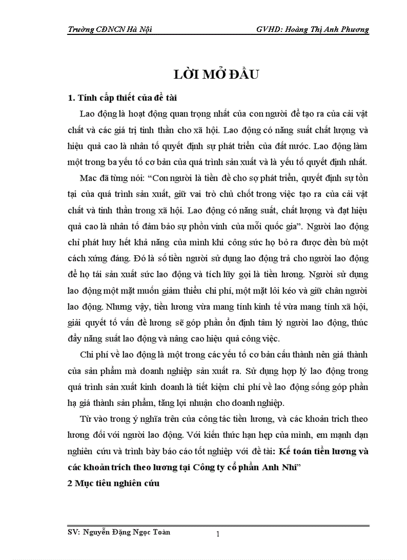 Kế toán tiền lương và các khoản trích theo lương tại Công ty cổ phần Anh Nhi