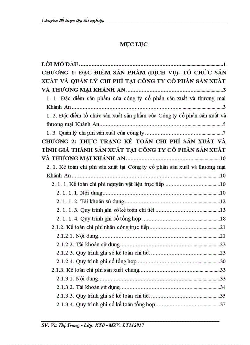 Thực trạng kế toán chi phí sản xuất và tính giá thành sản xuất tại công ty cổ phần sản xuất và thương mại khánh an