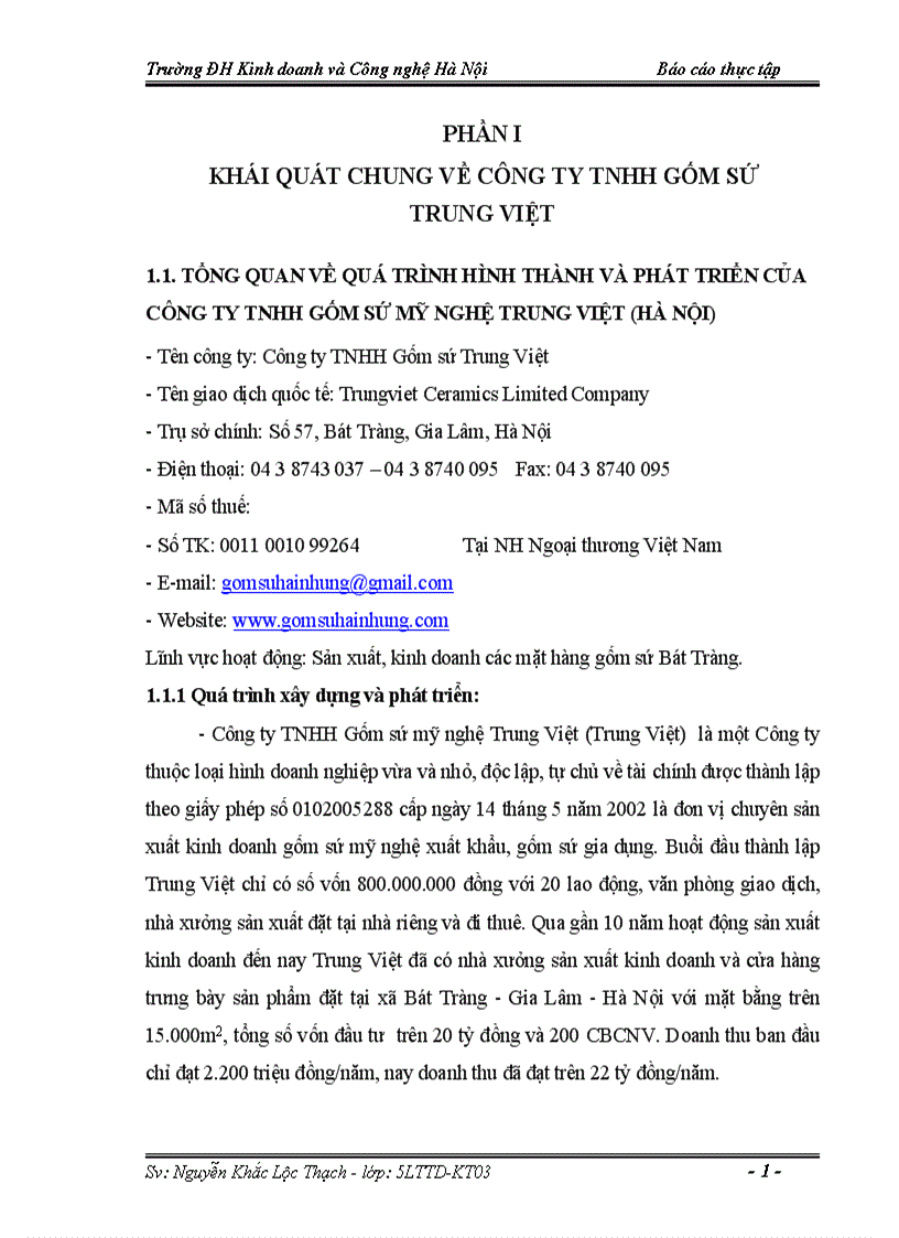 Tình hình tổ chức bộ máy công việc tại công ty tnhh gốm sứ mỹ nghệ trung việt
