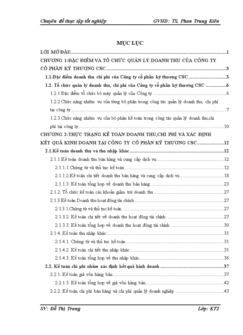 Hoàn thiện kế toán doanh thu chi phí xác định kết quả kinh doanh tại công ty cổ phần kỹ thương CSC