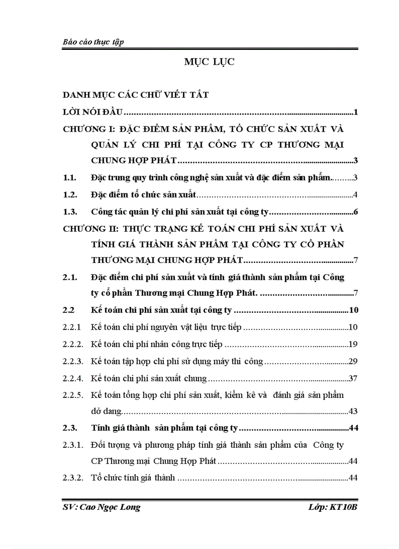 Kế toán chi phí sản xuất và tính giá thành sản phẩm ở Công ty Cổ phần Thương mại Chung Hợp Phát