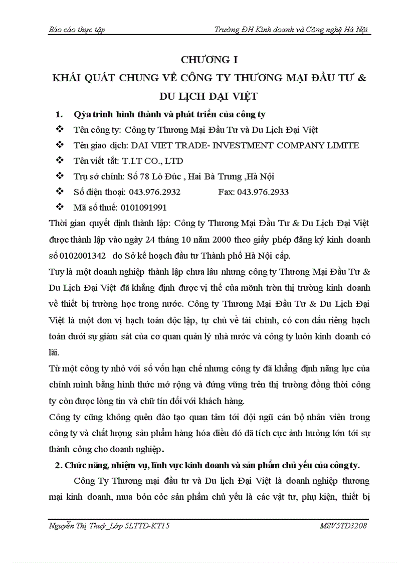 Tình hình thực tế tổ chức công tác kế toán tại công ty thương mại đầu tư và du lịch ĐẠI VIỆT