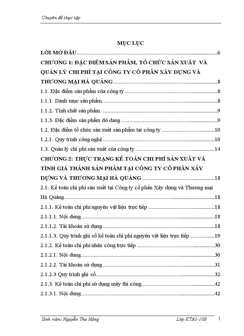Hoàn thiện kế toán chi phí và tính giá thành sản phẩm tại Công ty cổ phần Xây dựng và Thương mại Hà Quảng 1