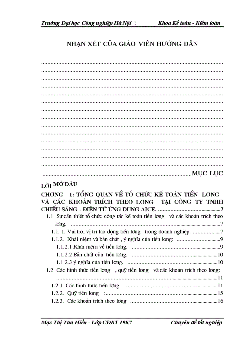 Kế toán tiền lương và các khoản trích theo lương tại Công ty TNHH chiếu sáng điện tử ứng dụng AICE