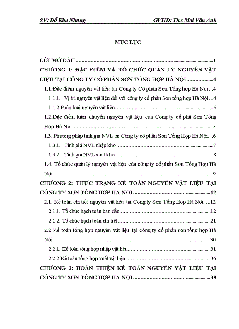 Hoàn thiện kế toán nguyên vật liệu tại công ty cổ phần sơn tổng hợp hà nội 1
