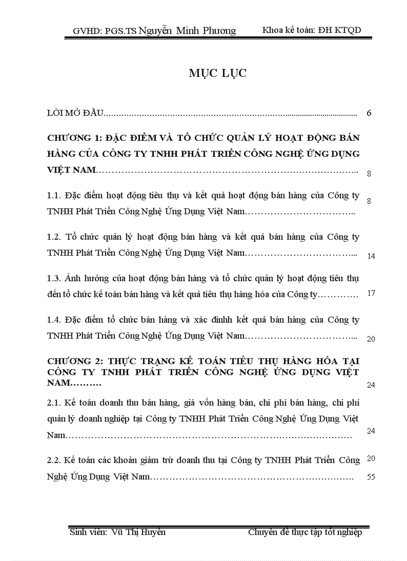 Hoàn thiện công tác kế toán tiêu thụ hàng hóa và xác định kết quả tiêu thụ tại công ty TNHH Phát Triển Công Nghệ Ứng Dụng Việt Nam