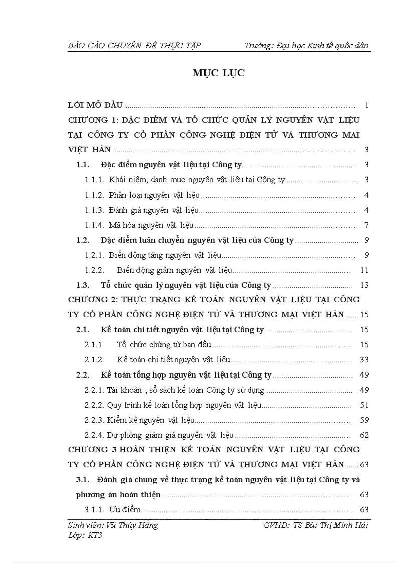 Hoàn thiện kế toán nguyên vật liệu ở Công ty Cổ phần Công nghệ Điện tử và Thương mại Việt Hàn 1