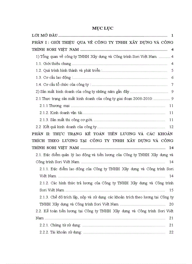 Hạch toán tiền lương và các khoản trích theo lương tại Công ty TNHH Xây dựng và Công trình Sori Việt Nam