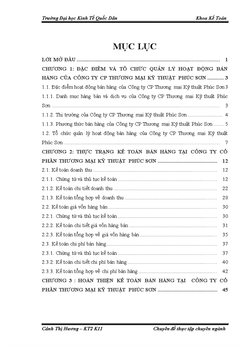 Hoàn thiện kế toán bán hàng tại công ty Cổ phần Thương mại Kỹ thuật Phúc Sơn