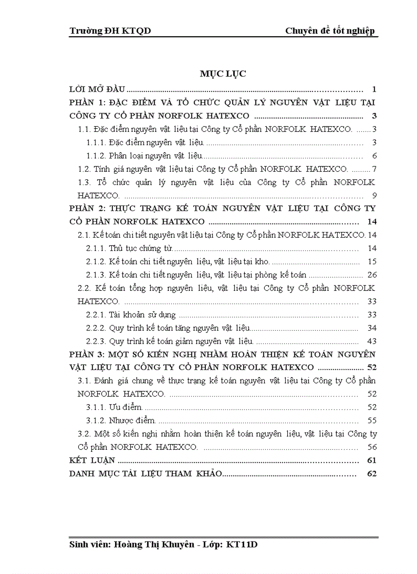 Hoàn thiện kế toán nguyên vật liệu tại Công ty Cổ phần NORFOLK HATEXCO 1