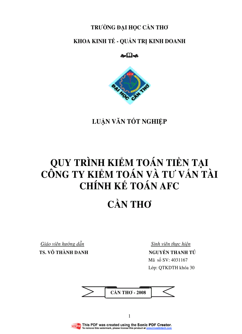 Quy trình kiểm toán tiền tại công ty kiểm toán và tư vấn tài chính AFC