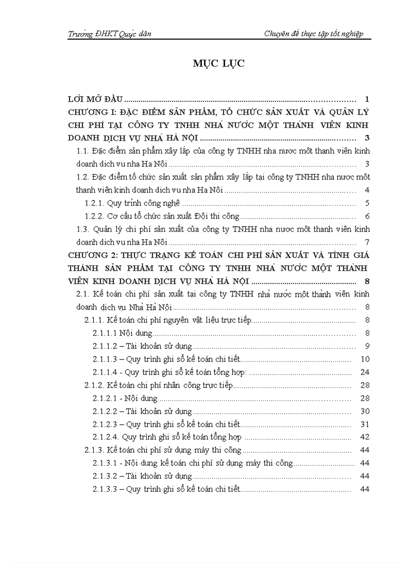 Hoàn thiện kế toán chi phí sản xuất và tính giá thành sản phẩm tại Công ty TNHH Nhà nước một thành viên Kinh doanh Dịch vụ Nhà Hà Nội