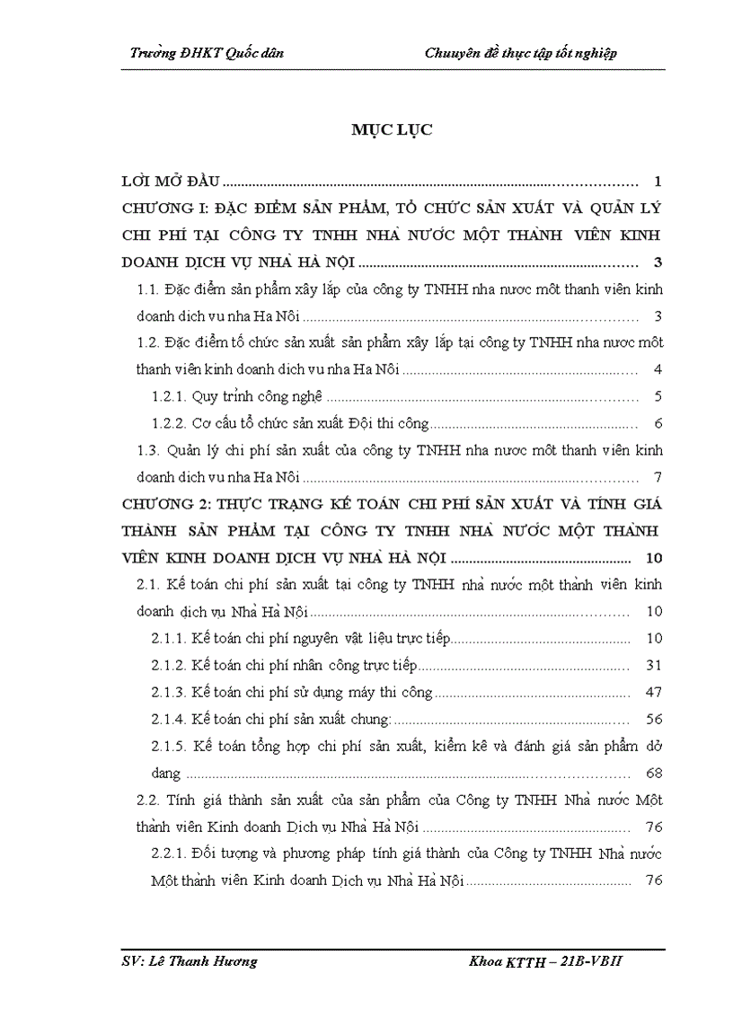Hoàn thiện kế toán chi phí sản xuất và tính giá thành sản phẩm tại Công ty TNHH Nhà nước một thành viên Kinh doanh Dịch vụ Nhà Hà Nội 1