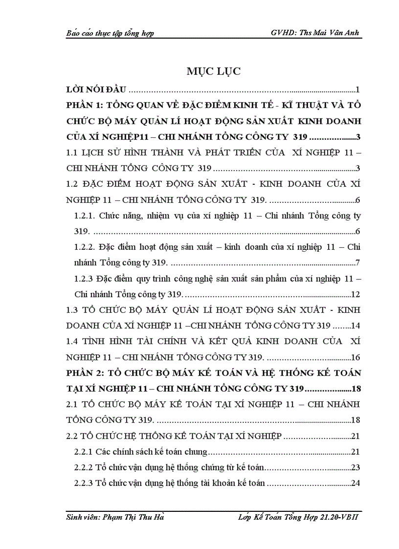 Tổ chức bộ máy kế toán và hệ thống kế toán tại xí nghiệp 11 Chi nhánh Tổng công ty 319 1