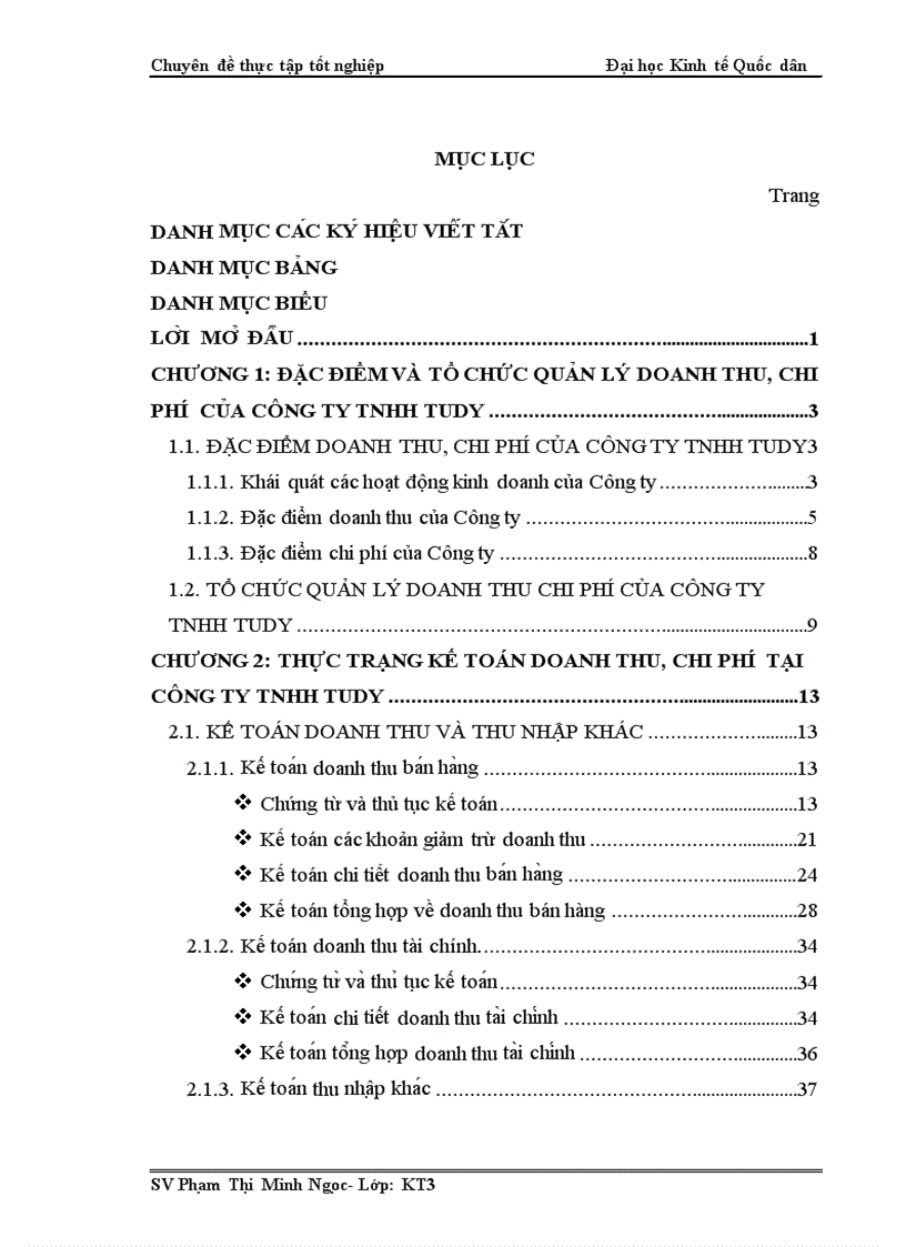 Hoàn thiện kế toán doanh thu chi phí và kết quả kinh doanh tại Công ty TNHH TUDY 1