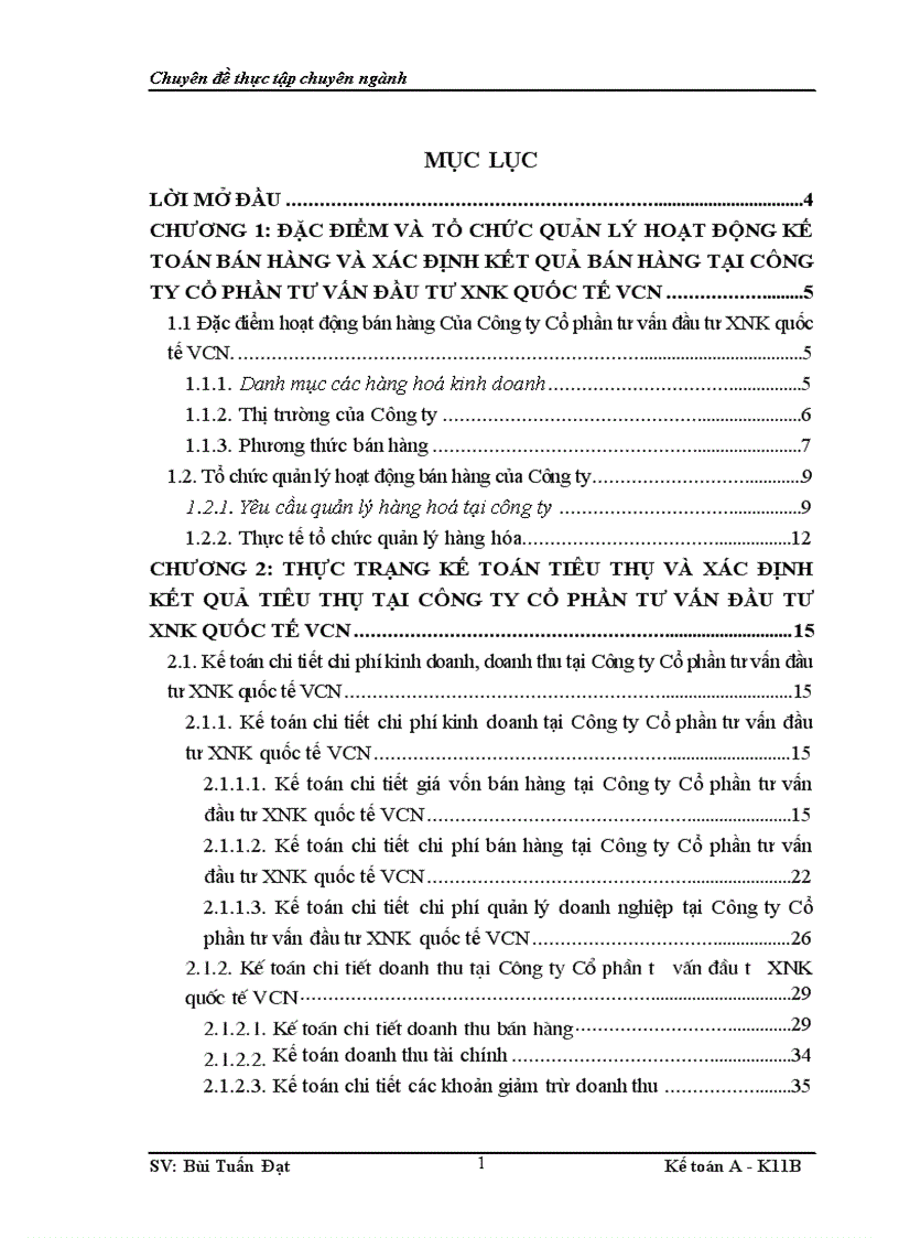 Hoàn thiện kế toán tiêu thụ và xác định kết quả tiêu thụ tại Công ty Cổ phần tư vấn đầu tư XNK quốc tế VCN