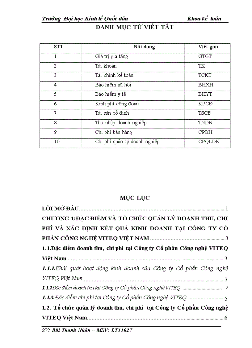 Kế toán Doanh thu chi phí và kết quả kinh doanh tại Công ty Cổ phần công nghệ VITEQ Việt Nam