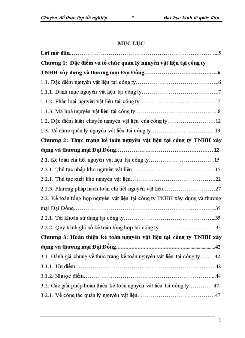 Thực trạng kế toán nguyên vật liệu tại công ty tnhh xây dựng và thương mại đại đồng