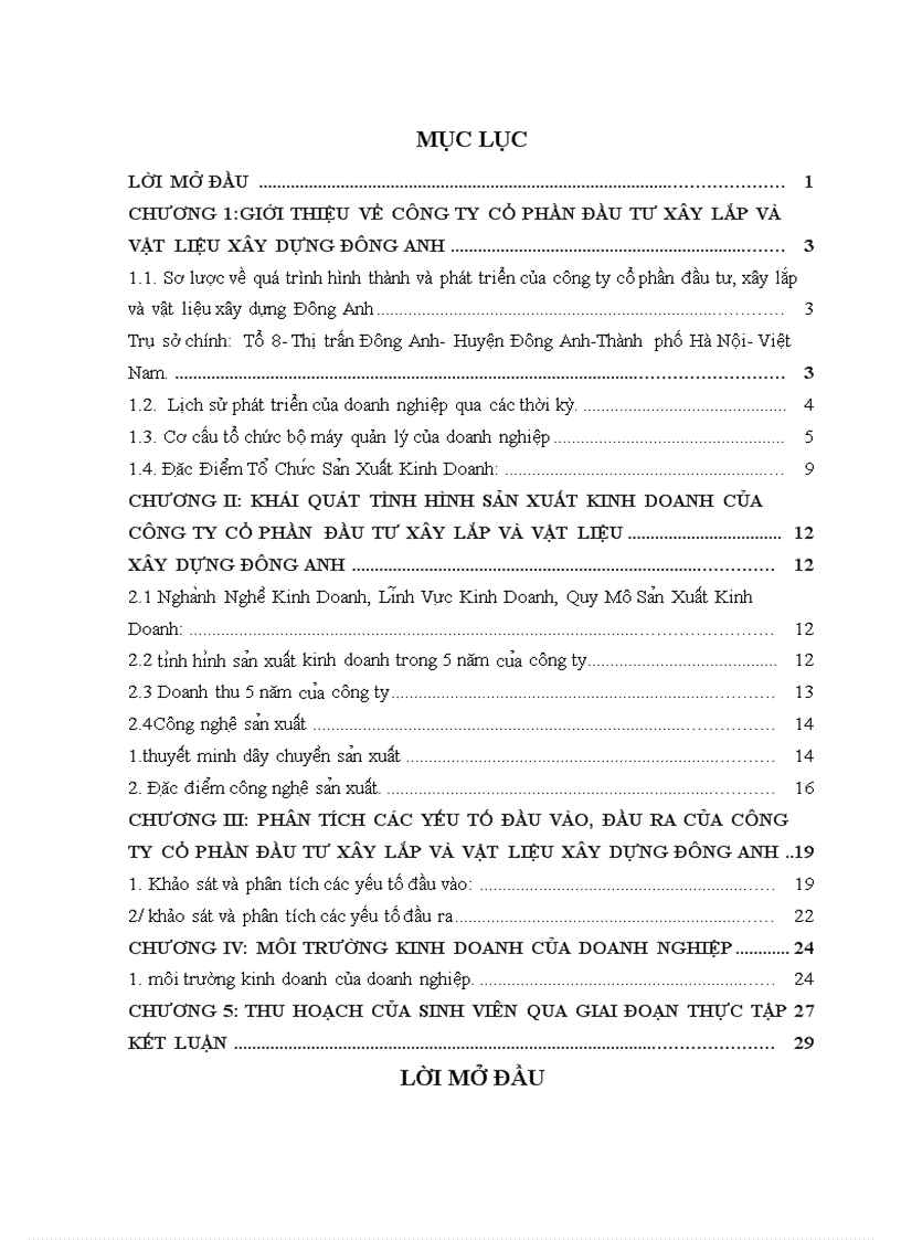 Phân tích các yếu tố đầu vào đầu ra của công ty cổ phần đầu tư xây lắp và vật liệu xây dựng đông anh