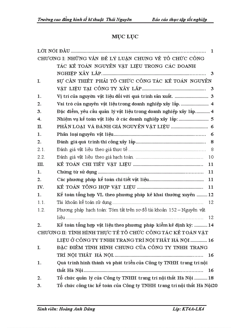 Tổ chức công tác kế toán nguyên vật liệu và các biện pháp hoàn thiện tại Công ty trỏch nhiệm hữu hạn trang trớ nội thất Hà Nội HANOIDERCO
