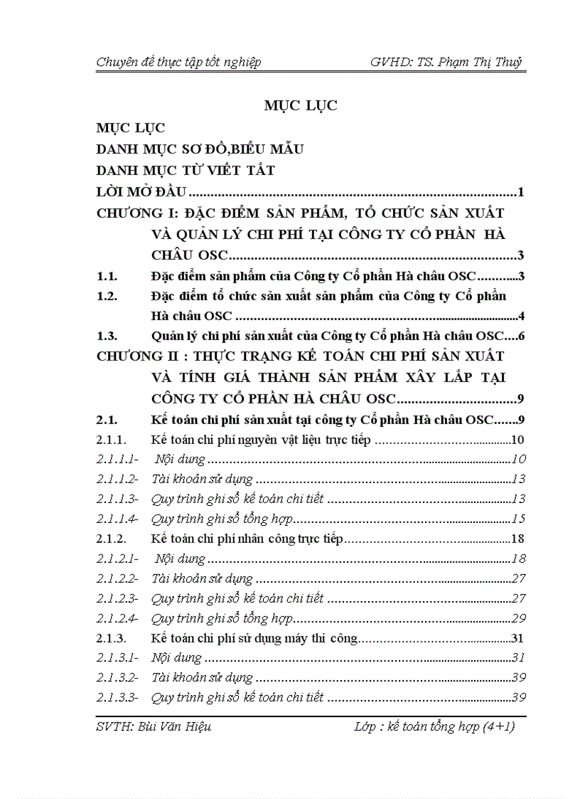 Hoàn thiện kế toán chi phí sản xuất và tính giá thành sản phẩm xây lắp tại Công ty Cổ phần Hà Châu OSC 1
