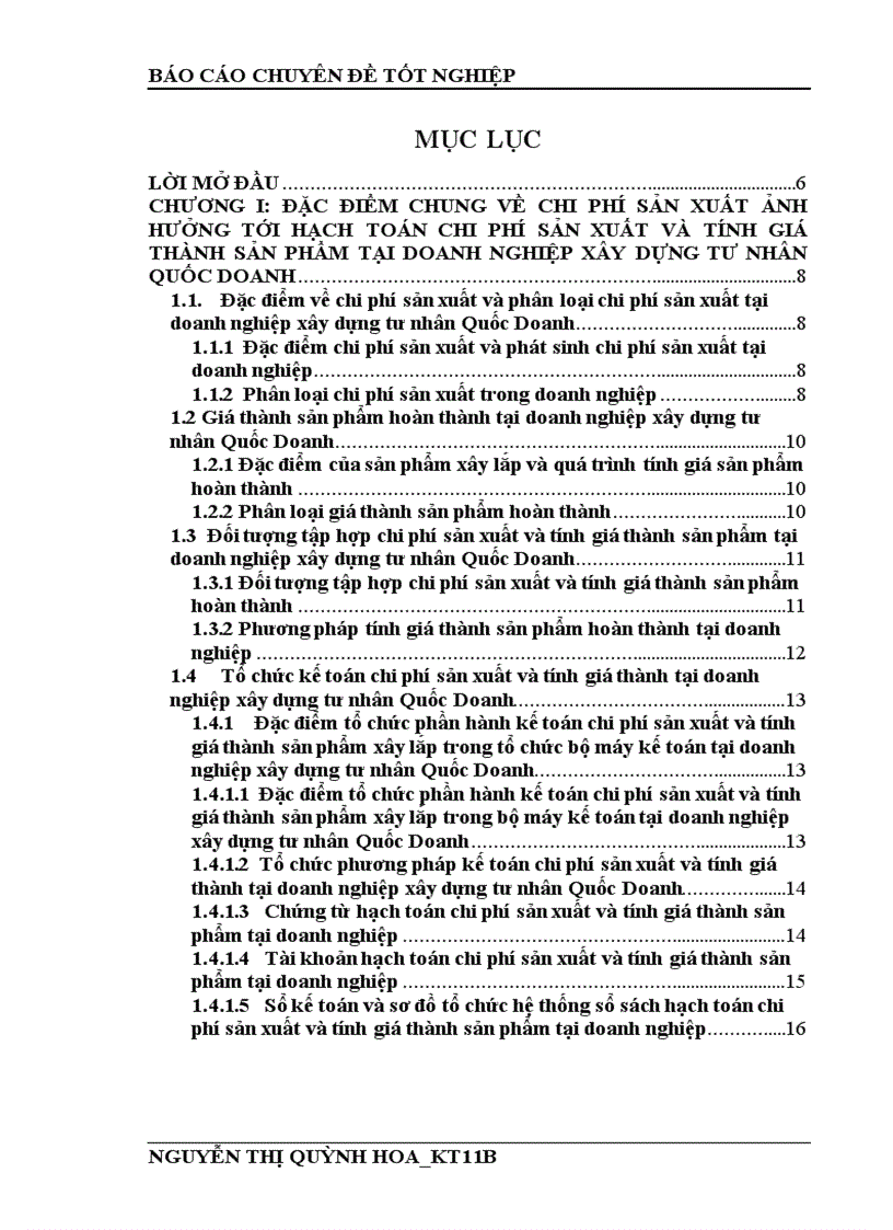 Kế toán tập hợp chi phí và tính giá thành sản phẩm sản xuất tại doanh nghiệp xây dựng tư nhân Quốc Doanh