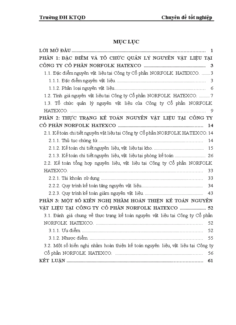 Hoàn thiện kế toán nguyên vật liệu tại Công ty Cổ phần NORFOLK HATEXCO 3