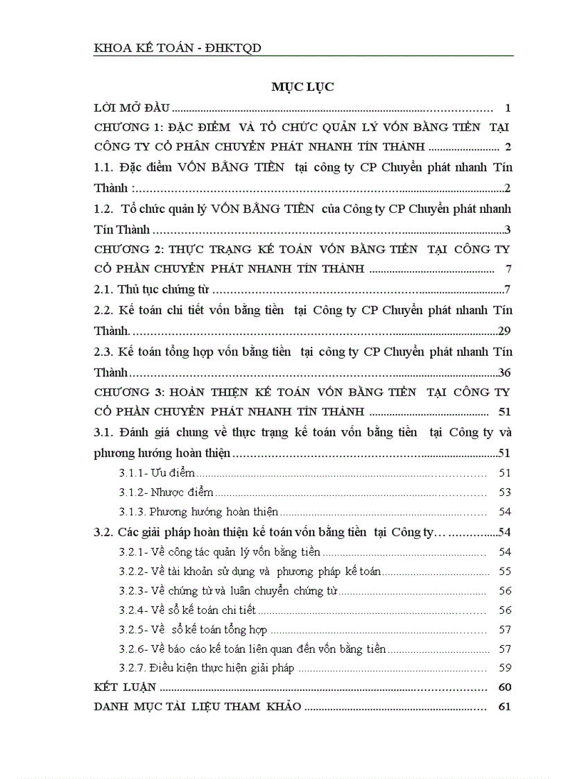 Hoàn thiện kế toán vốn bằng tiền tại công ty Cổ phần Chuyển phát nhanh Tín Thành 3
