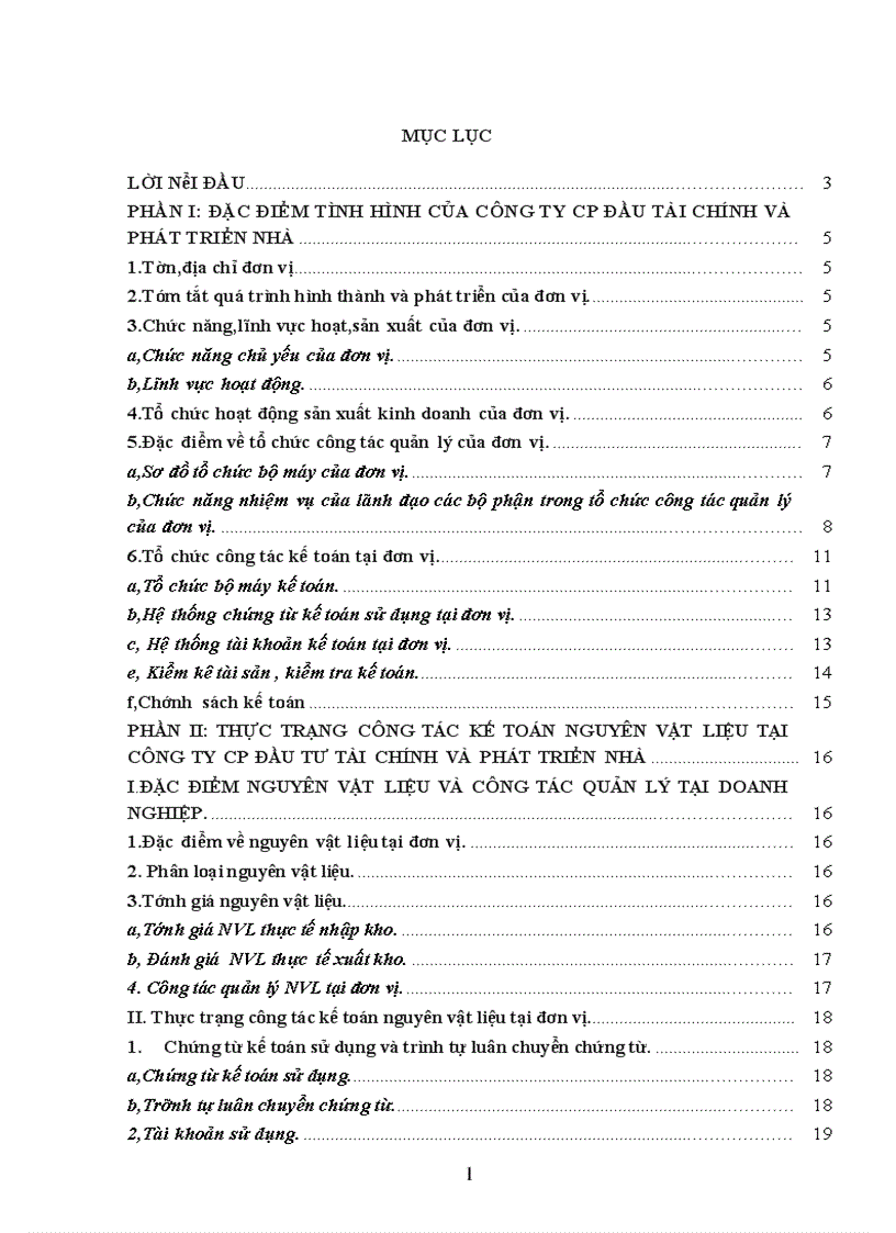 Thực trạng công tác kế toán nguyên vật liệu tại công ty CP Đầu tư tài chính và phát triển nhà